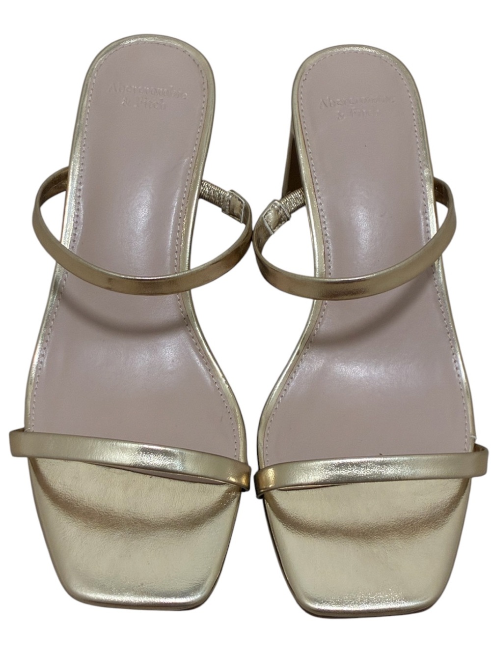 Abercrombie & Fitch Metallic Gold Strappy Block-Heel Sandals Evening Comfy 8.5